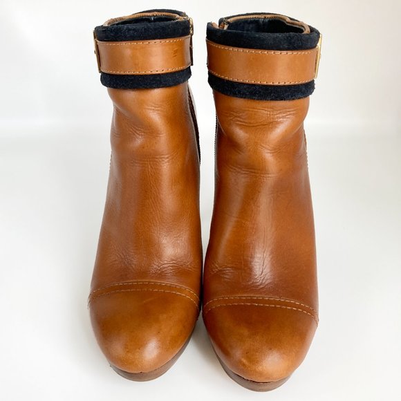 Tory Burch Tan Ankle Boots with Gold Buckle - Picture 9 of 16